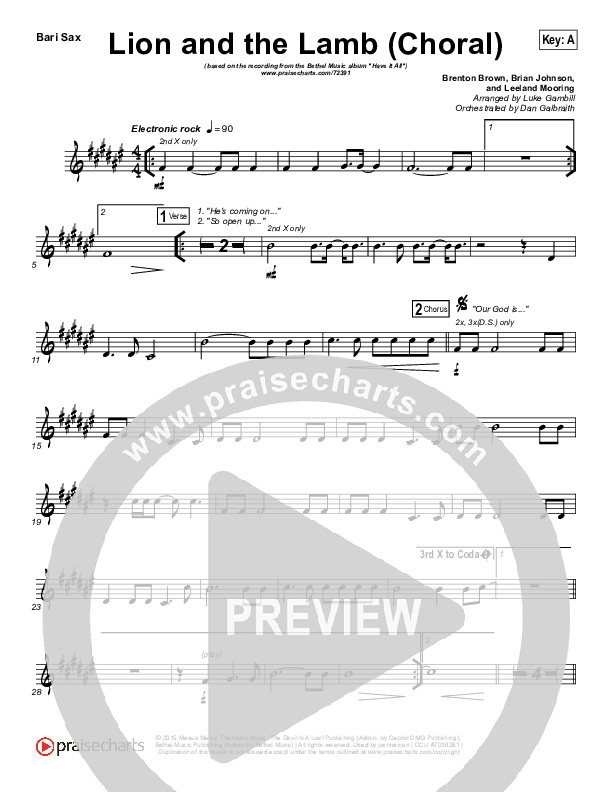 The Lion And The Lamb (Choral Anthem SATB) Bari Sax (Bethel Music / Arr. Luke Gambill)