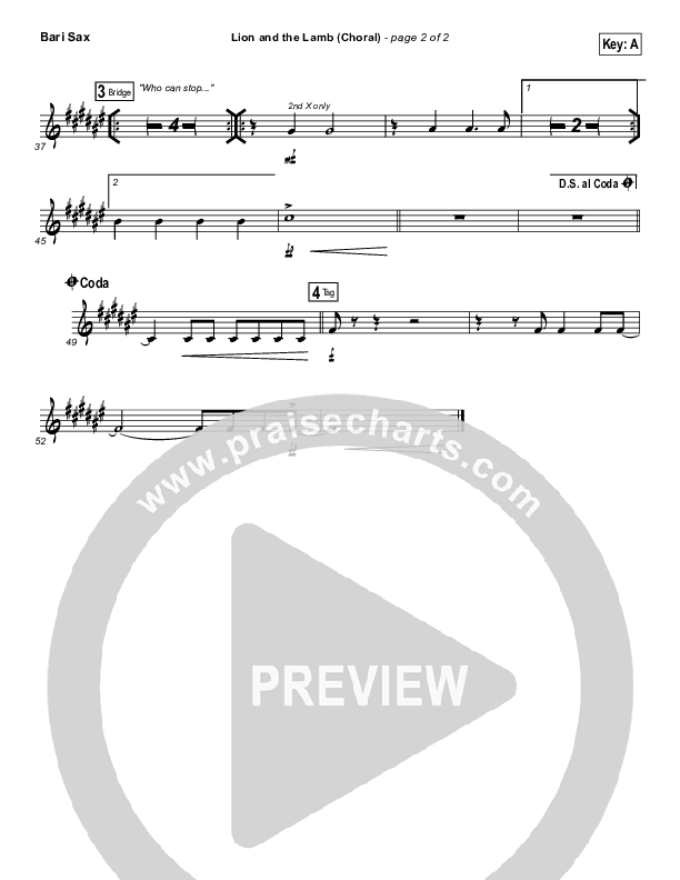 The Lion And The Lamb (Choral Anthem SATB) Bari Sax (Bethel Music / Arr. Luke Gambill)