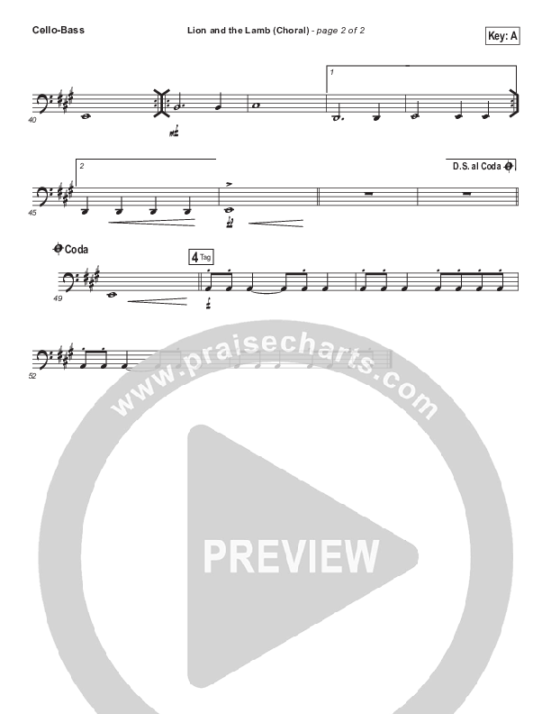The Lion And The Lamb (Choral Anthem SATB) Cello/Bass (Bethel Music / Arr. Luke Gambill)