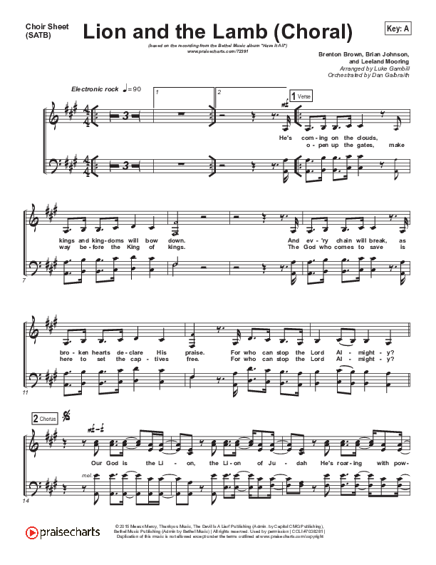 The Lion And The Lamb (Choral Anthem SATB) Choir Vocals (SATB) (Bethel Music / Arr. Luke Gambill)