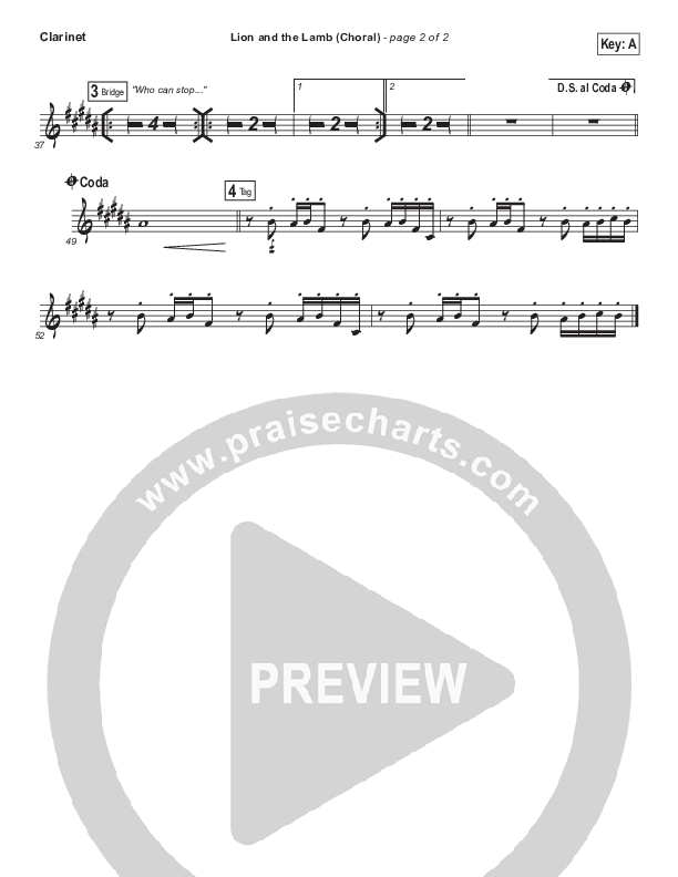 Lion And The Lamb (Choral Anthem SATB) Clarinet (Bethel Music / Arr. Luke Gambill)