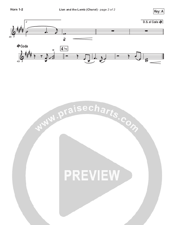 Lion And The Lamb (Choral Anthem SATB) French Horn 1/2 (Bethel Music / Arr. Luke Gambill)