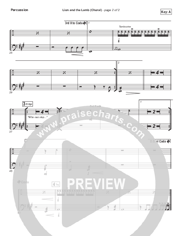 Lion And The Lamb (Choral Anthem SATB) Percussion (Bethel Music / Arr. Luke Gambill)