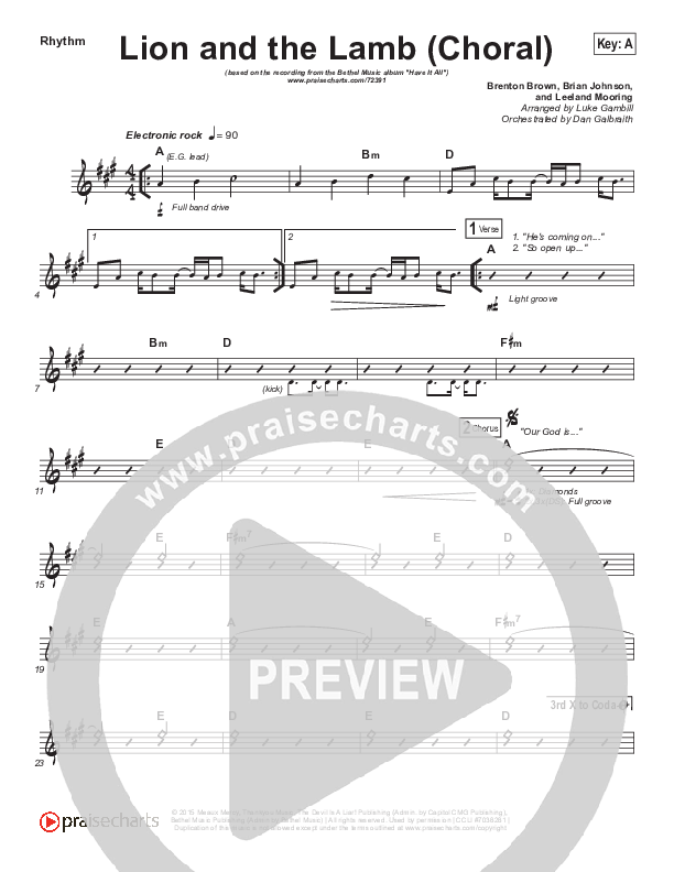 The Lion And The Lamb (Choral Anthem SATB) Rhythm Chart (Bethel Music / Arr. Luke Gambill)