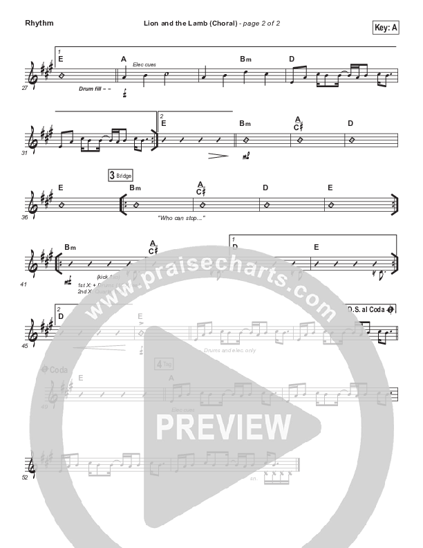 The Lion And The Lamb (Choral Anthem SATB) Rhythm Chart (Bethel Music / Arr. Luke Gambill)