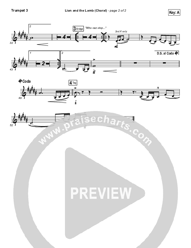 Lion And The Lamb (Choral Anthem SATB) Trumpet 3 (Bethel Music / Arr. Luke Gambill)