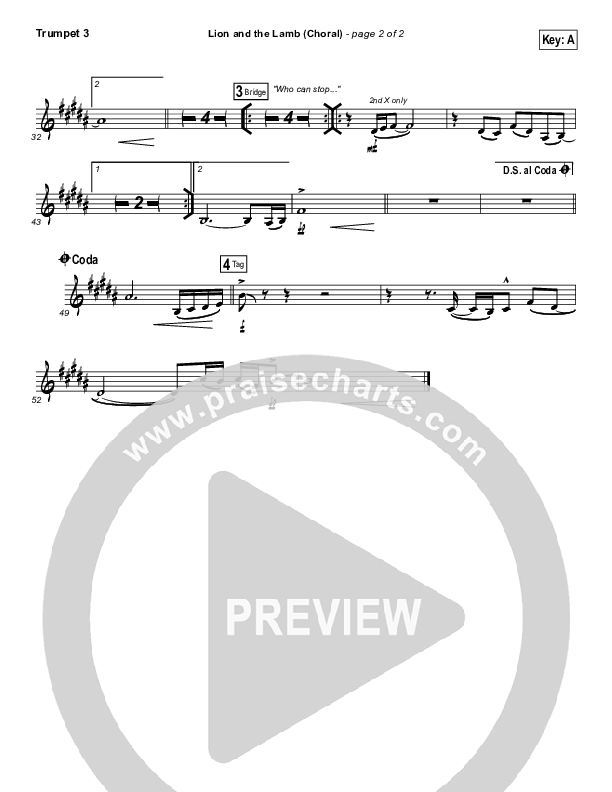 The Lion And The Lamb (Choral Anthem SATB) Trumpet 3 (Bethel Music / Arr. Luke Gambill)