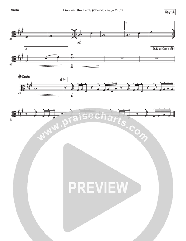 Lion And The Lamb (Choral Anthem SATB) Viola (Bethel Music / Arr. Luke Gambill)