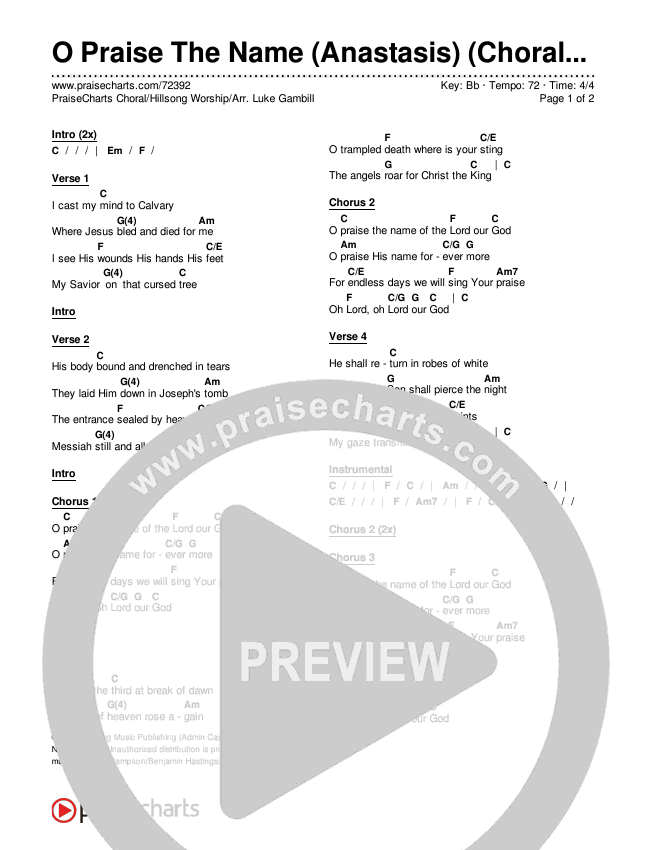 O Praise The Name (Anastasis) (Choral Anthem SATB) Chords & Lyrics (Hillsong Worship / Arr. Luke Gambill)