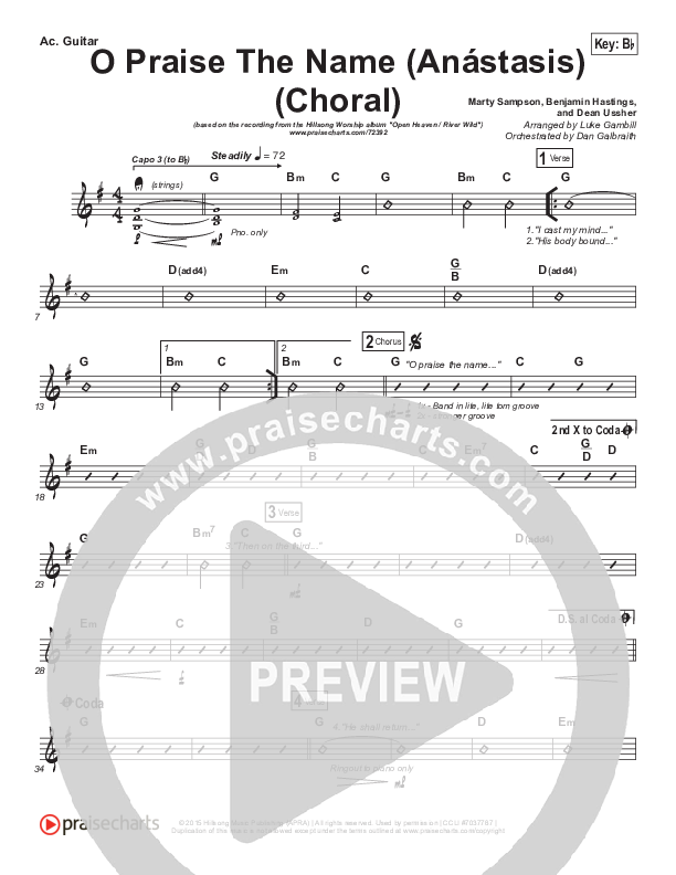 O Praise The Name (Anastasis) (Choral Anthem SATB) Rhythm Chart (Hillsong Worship / Arr. Luke Gambill)