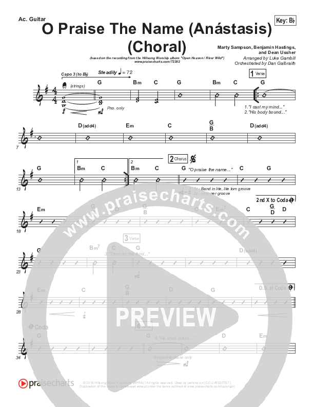 O Praise The Name (Anastasis) (Choral Anthem SATB) Acoustic Guitar (Hillsong Worship / Arr. Luke Gambill)