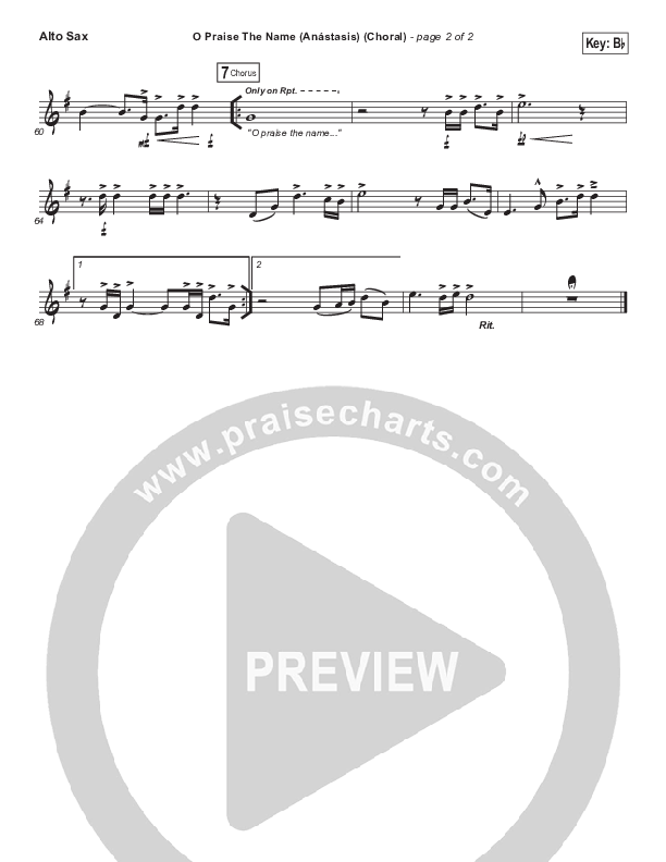 O Praise The Name (Anastasis) (Choral Anthem SATB) Alto Sax (Hillsong Worship / Arr. Luke Gambill)