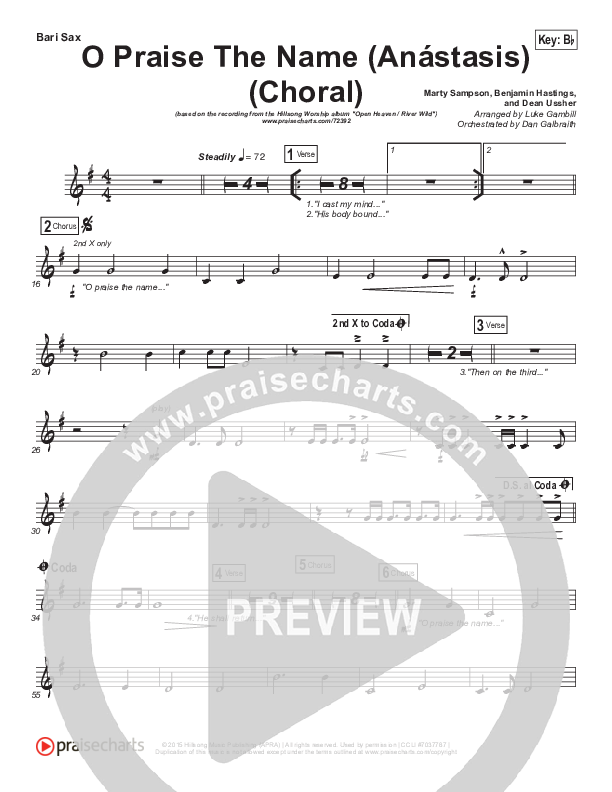 O Praise The Name (Anastasis) (Choral Anthem SATB) Bari Sax (Hillsong Worship / Arr. Luke Gambill)