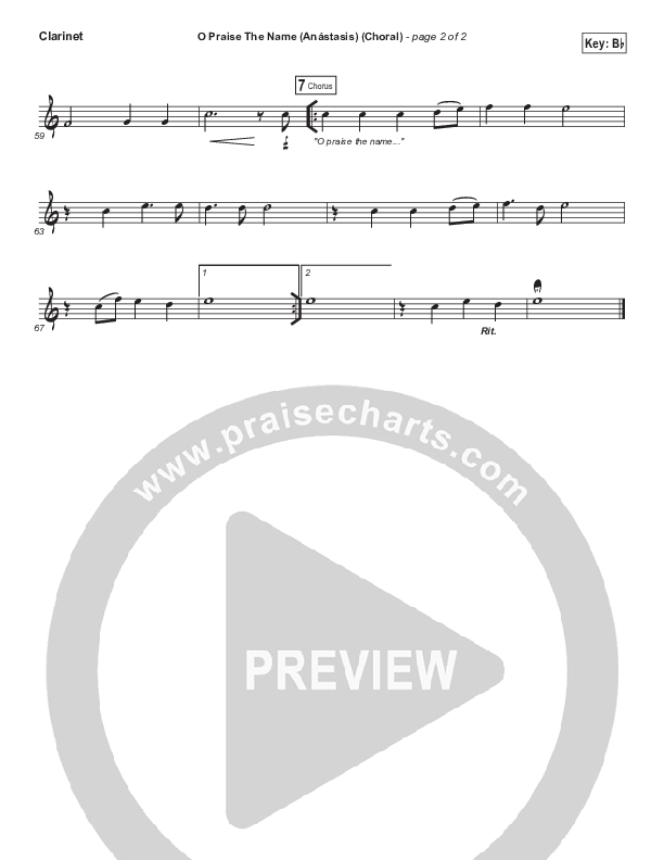 O Praise The Name (Anastasis) (Choral Anthem SATB) Clarinet 1,2 (Hillsong Worship / Arr. Luke Gambill)