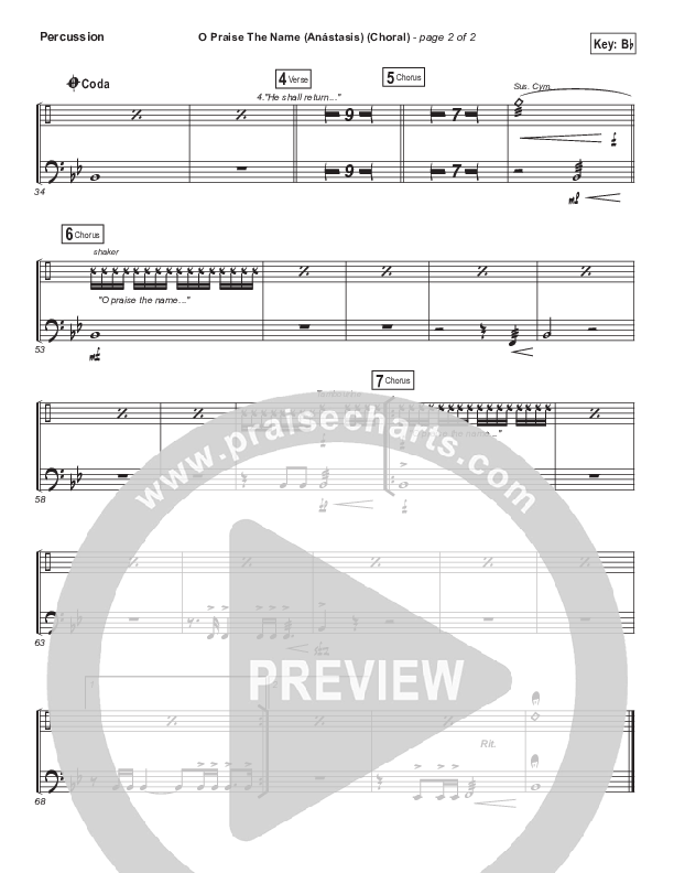 O Praise The Name (Anastasis) (Choral Anthem SATB) Percussion (Hillsong Worship / Arr. Luke Gambill)