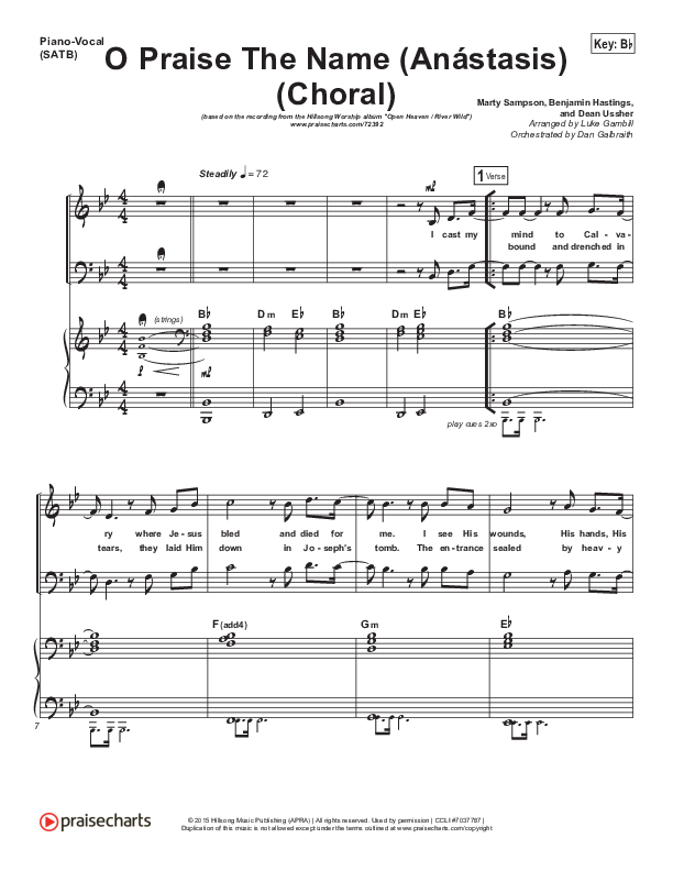 O Praise The Name (Anastasis) (Choral Anthem SATB) Piano/Vocal (SATB) (Hillsong Worship / Arr. Luke Gambill)