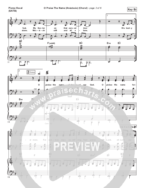 O Praise The Name (Anastasis) (Choral Anthem SATB) Piano/Vocal (SATB) (Hillsong Worship / Arr. Luke Gambill)