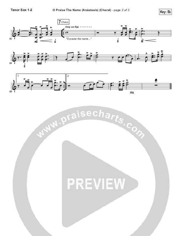 O Praise The Name (Anastasis) (Choral Anthem SATB) Tenor Sax 1,2 (Hillsong Worship / Arr. Luke Gambill)
