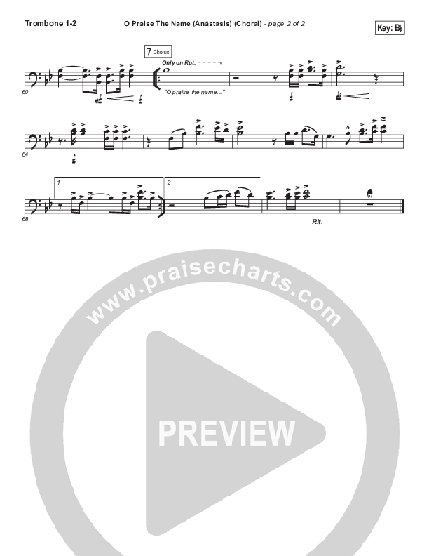 O Praise The Name (Anastasis) (Choral Anthem SATB) Trombone 1/2 (Hillsong Worship / Arr. Luke Gambill)