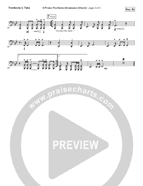 O Praise The Name (Anastasis) (Choral Anthem SATB) Trombone 3/Tuba (Hillsong Worship / Arr. Luke Gambill)