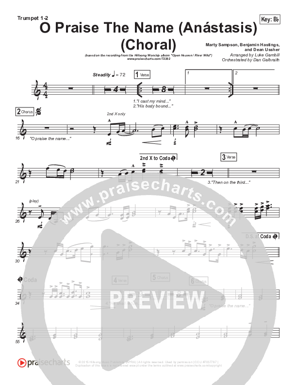 O Praise The Name (Anastasis) (Choral Anthem SATB) Brass Pack (Hillsong Worship / Arr. Luke Gambill)