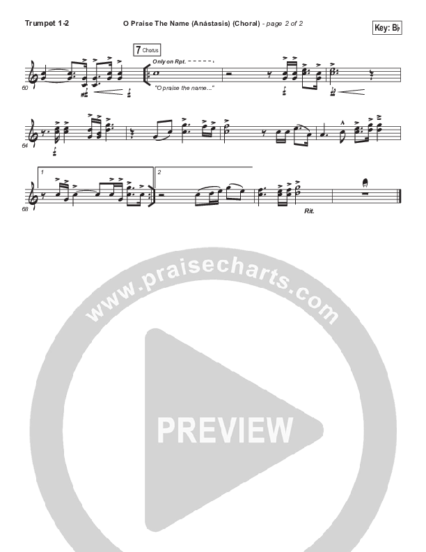 O Praise The Name (Anastasis) (Choral Anthem SATB) Trumpet 1,2 (Hillsong Worship / Arr. Luke Gambill)