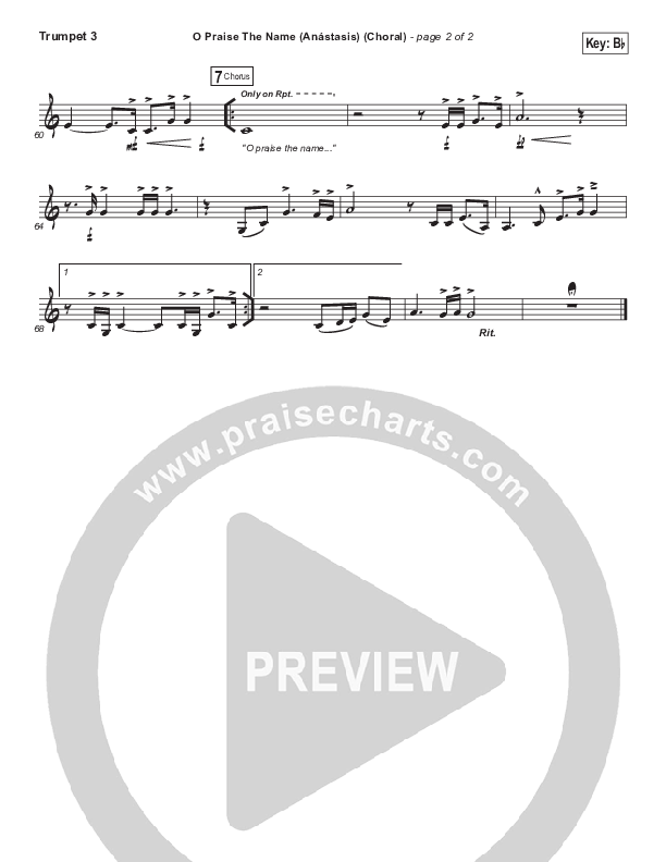 O Praise The Name (Anastasis) (Choral Anthem SATB) Trumpet 3 (Hillsong Worship / Arr. Luke Gambill)