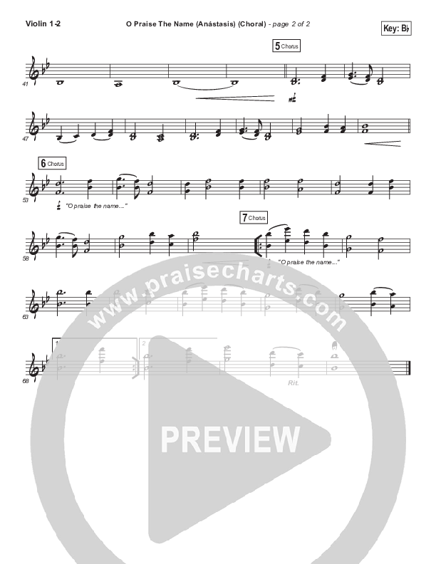 O Praise The Name (Anastasis) (Choral Anthem SATB) Violin 1,2 (Hillsong Worship / Arr. Luke Gambill)