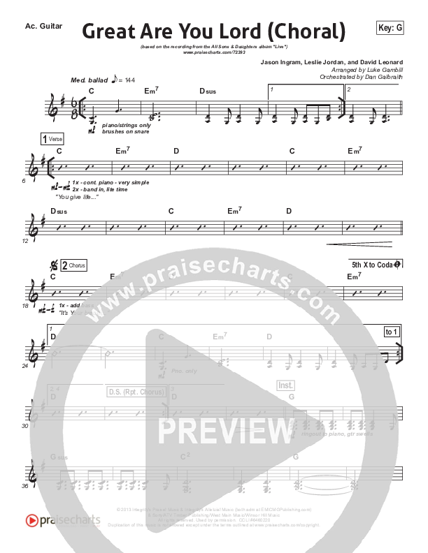 Great Are You Lord (Choral Anthem SATB) Rhythm Chart (All Sons & Daughters / Arr. Luke Gambill)