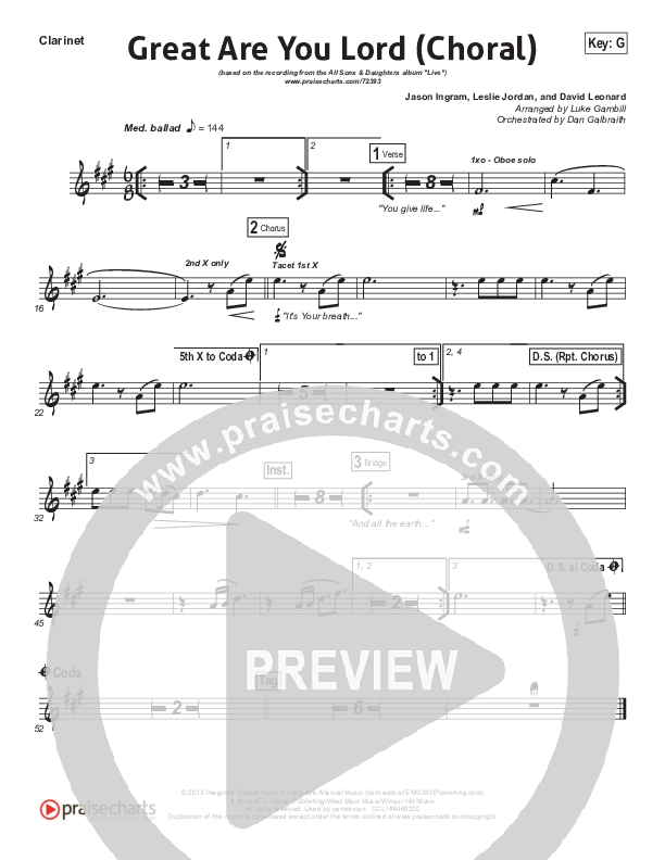 Great Are You Lord (Choral Anthem SATB) Wind Pack (All Sons & Daughters / Arr. Luke Gambill)