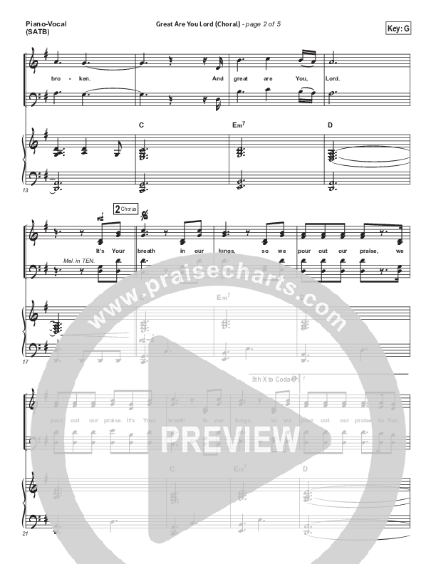 Great Are You Lord (Choral Anthem SATB) Piano/Vocal Pack (All Sons & Daughters / Arr. Luke Gambill)