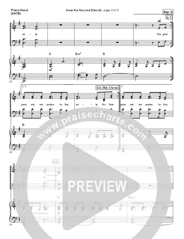 Great Are You Lord (Choral Anthem SATB) Piano/Vocal Pack (All Sons & Daughters / Arr. Luke Gambill)