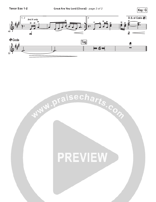 Great Are You Lord (Choral Anthem SATB) Tenor Sax 1/2 (All Sons & Daughters / Arr. Luke Gambill)