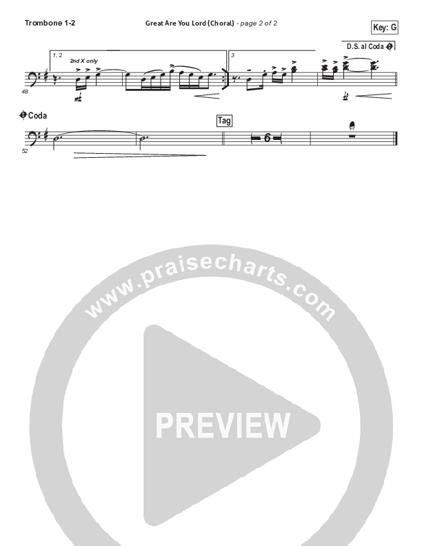 Great Are You Lord (Choral Anthem SATB) Trombone 1/2 (All Sons & Daughters / Arr. Luke Gambill)