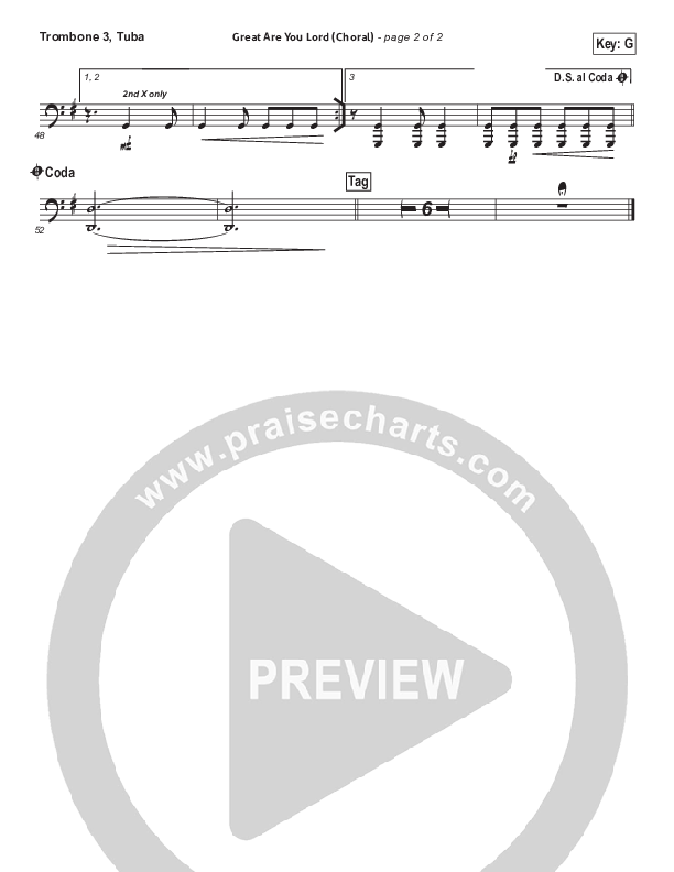 Great Are You Lord (Choral Anthem SATB) Trombone 3/Tuba (All Sons & Daughters / Arr. Luke Gambill)
