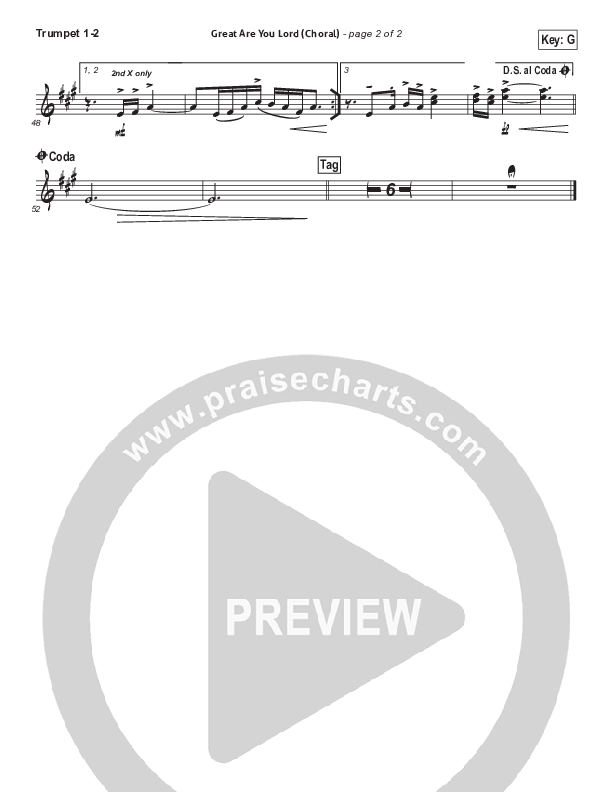 Great Are You Lord (Choral Anthem SATB) Trumpet 1,2 (All Sons & Daughters / Arr. Luke Gambill)