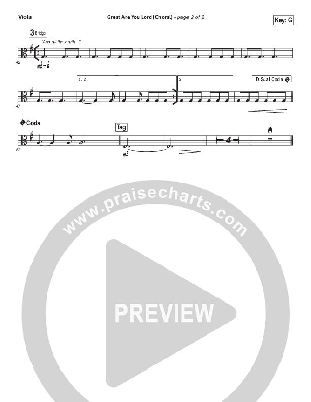 Great Are You Lord (Choral Anthem SATB) Viola (All Sons & Daughters / Arr. Luke Gambill)