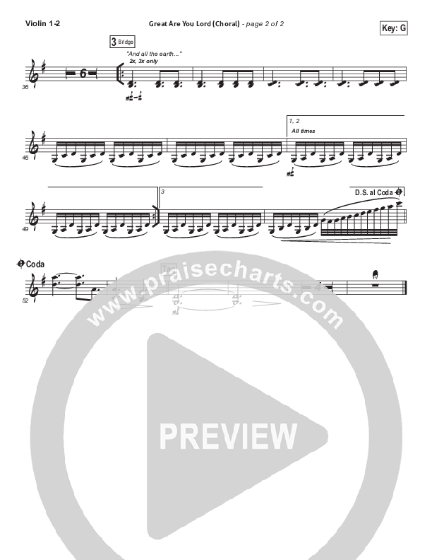 Great Are You Lord (Choral Anthem SATB) Violin 1/2 (All Sons & Daughters / Arr. Luke Gambill)