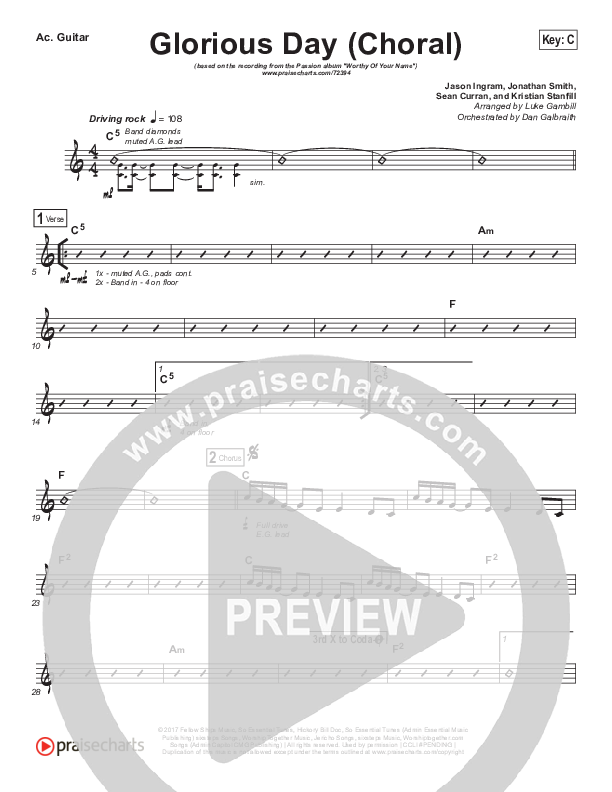 Glorious Day (Choral Anthem SATB) Acoustic Guitar (Kristian Stanfill / Passion / Arr. Luke Gambill)