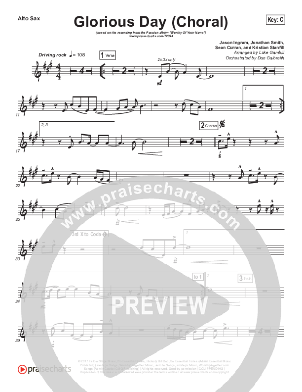 Glorious Day (Choral Anthem SATB) Alto Sax (Kristian Stanfill / Passion / Arr. Luke Gambill)