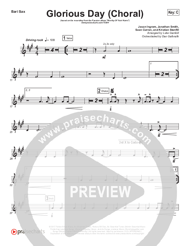 Glorious Day (Choral Anthem SATB) Bari Sax (Kristian Stanfill / Passion / Arr. Luke Gambill)