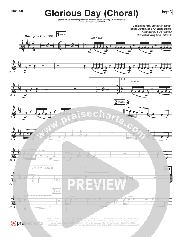 Glorious Day (Choral Anthem SATB) Clarinet (Kristian Stanfill / Passion / Arr. Luke Gambill)