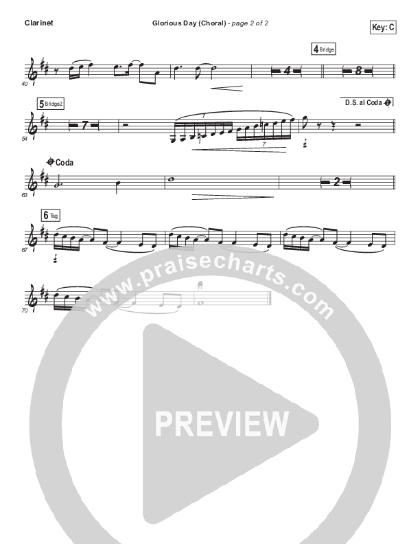Glorious Day (Choral Anthem SATB) Clarinet (Kristian Stanfill / Passion / Arr. Luke Gambill)