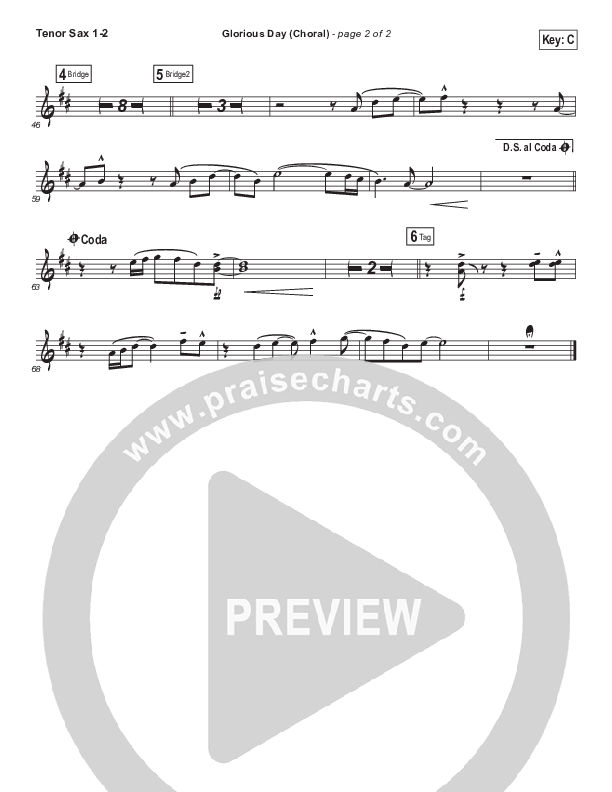 Glorious Day (Choral Anthem SATB) Tenor Sax 1/2 (Kristian Stanfill / Passion / Arr. Luke Gambill)