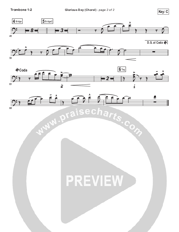 Glorious Day (Choral Anthem SATB) Trombone 1/2 (Kristian Stanfill / Passion / Arr. Luke Gambill)