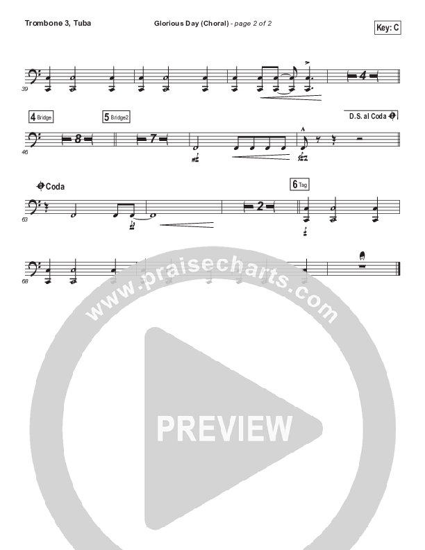 Glorious Day (Choral Anthem SATB) Trombone 3/Tuba (Kristian Stanfill / Passion / Arr. Luke Gambill)