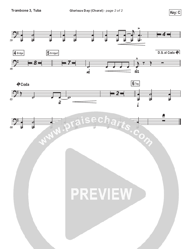 Glorious Day (Choral Anthem SATB) Trombone 3/Tuba (Kristian Stanfill / Passion / Arr. Luke Gambill)