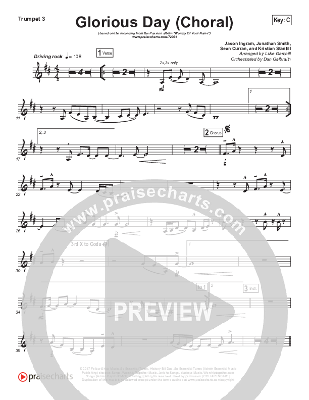 Glorious Day (Choral Anthem SATB) Trumpet 3 (Kristian Stanfill / Passion / Arr. Luke Gambill)