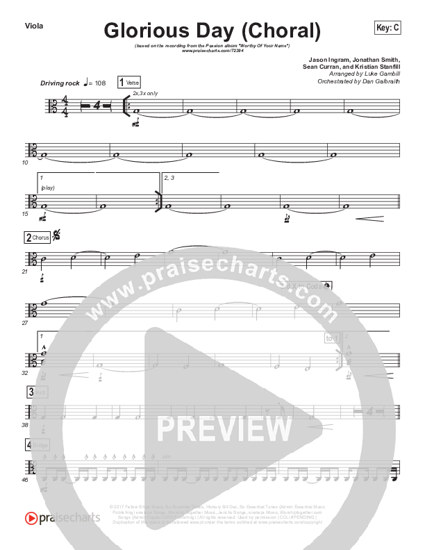 Glorious Day (Choral Anthem SATB) Viola (Kristian Stanfill / Passion / Arr. Luke Gambill)