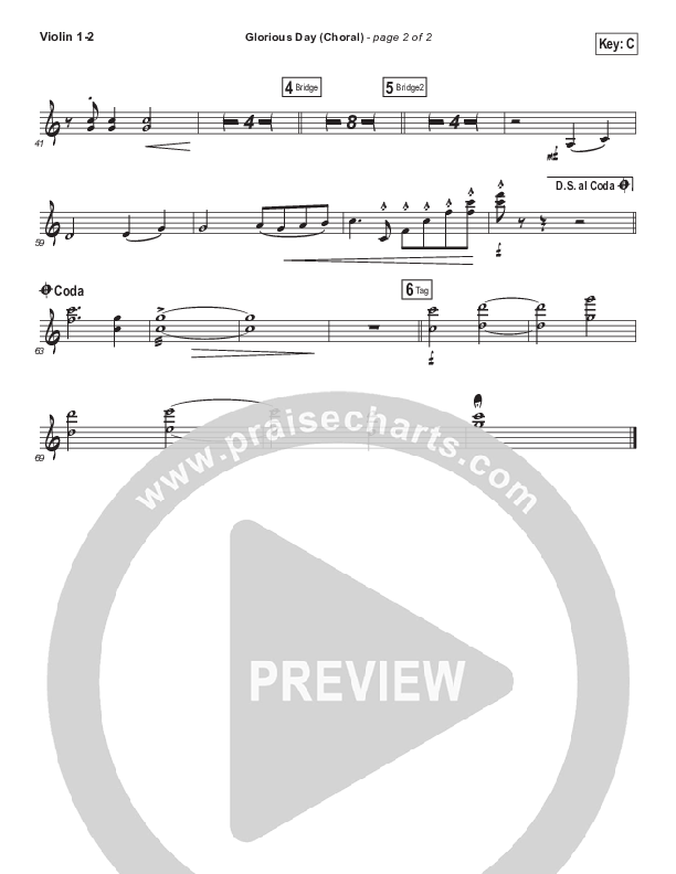 Glorious Day (Choral Anthem SATB) Violin 1/2 (Kristian Stanfill / Passion / Arr. Luke Gambill)